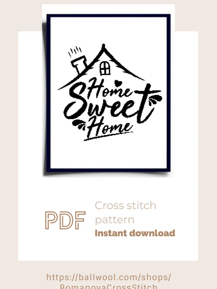 Monochrome Home sweet home cross stitch PDF pattern, Instant download
