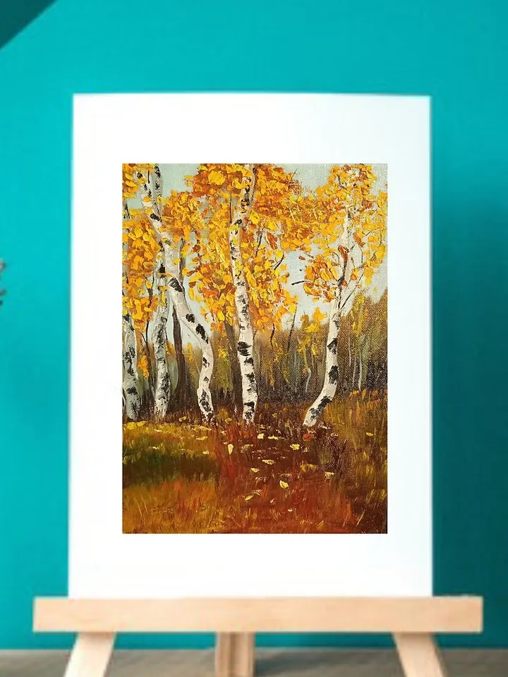 Birch Landscape Art Birch Original Oil Painting Birch Art Impasto Yellow Forest