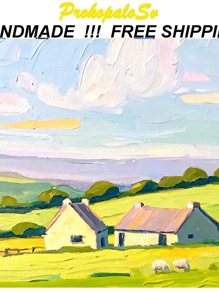 Ireland Painting Irish Cottage Original Art Sheeps Painting Landscape Impasto Oil Painting Farm Impressionist Art Gift by ArtProkopaloSv