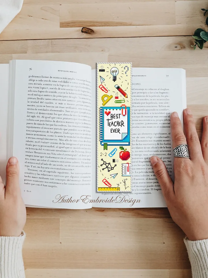 Teacher bookmark cross stitch pattern PDF download Best teacher ever, Handmade bookmark pattern digital PDF, Teachers day gift School #B353