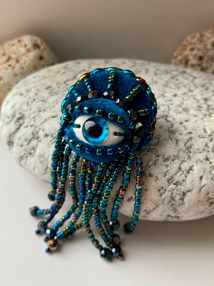 Seashell brooch with eye, octopus brooch