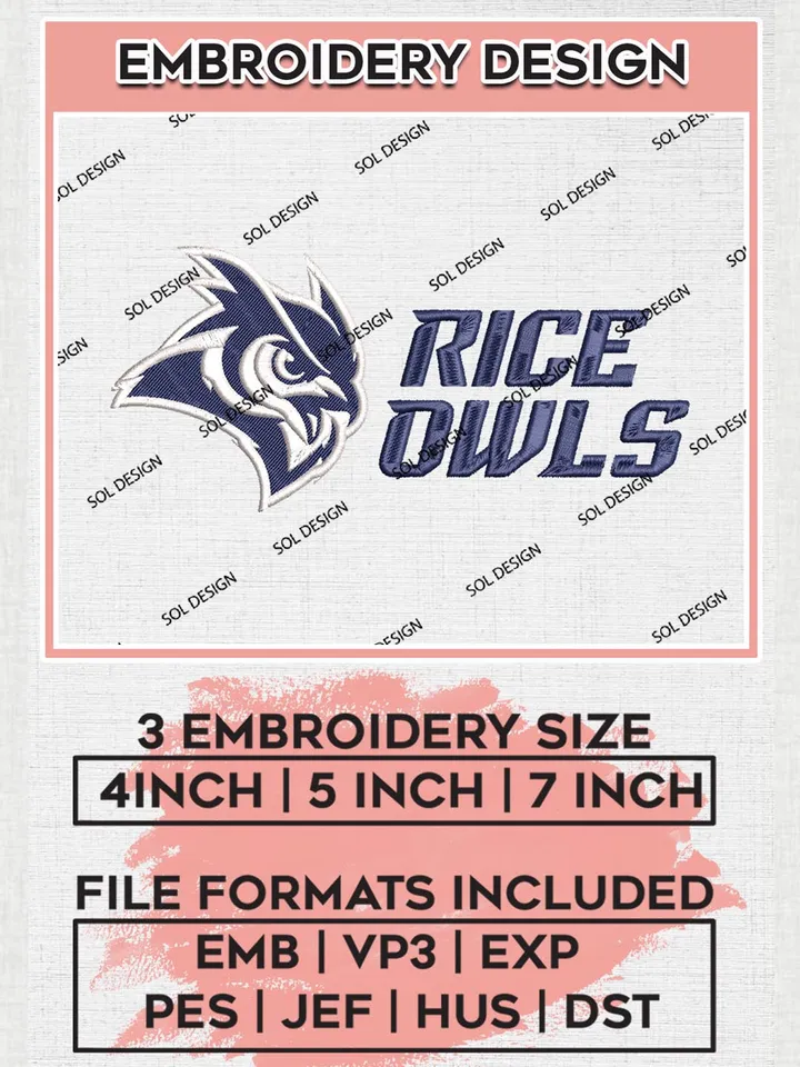 NCAA Rice Owls Logo Machine Embroidery Design, NCAA Rice Owls Embroidery Design Design files, NCAA Team Embroidery Designs, NCAA Machine Embroidery Designs, Digital Download