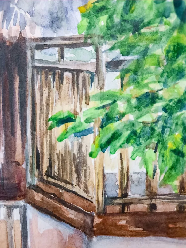 Original watercolor painting Tropical landscape House painting Wall art decor