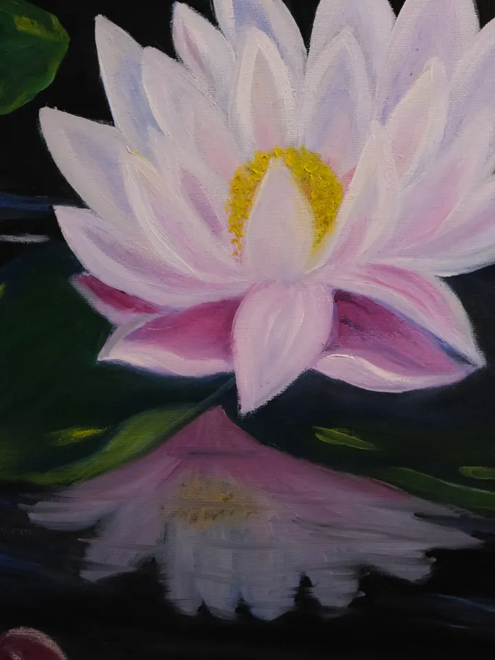 Oil Painting Lotus Flower Water Landscape Flowers Nature Canvas on Cardboard 16 x12 inches 40 x30 cm New Gift for Her Wall decor