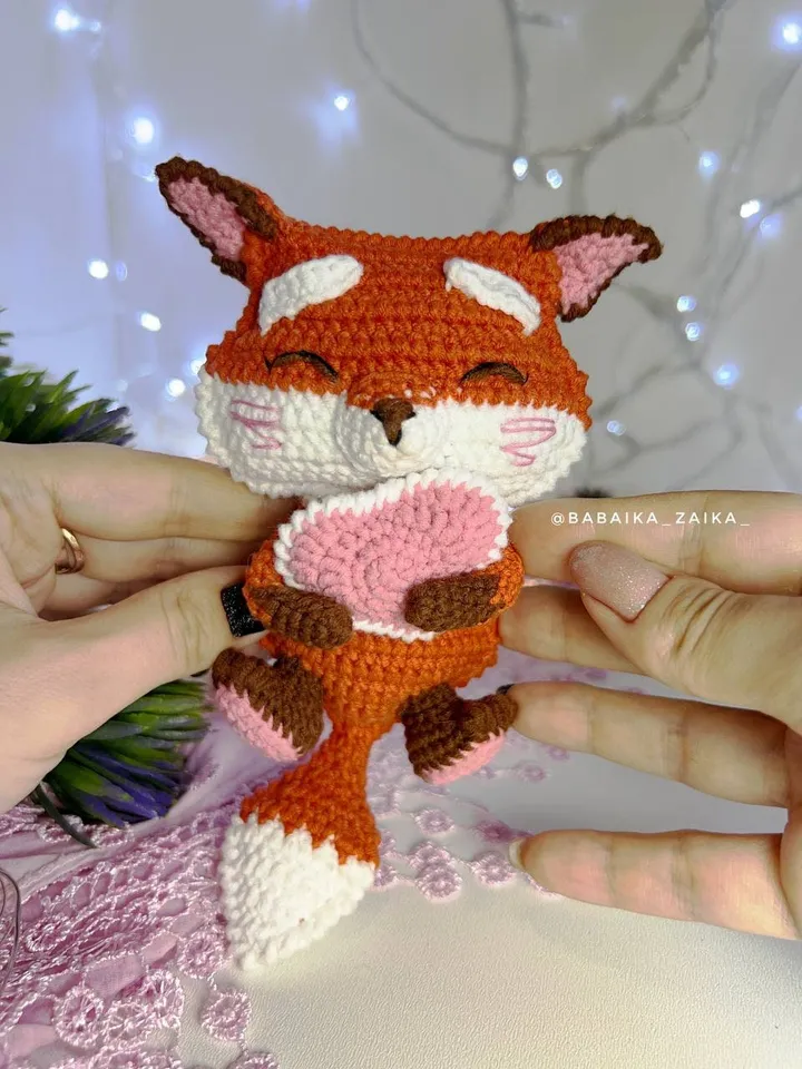 PDF Crochet Pattern Cute Fox and Heart, Amigurumi baby fox pattern, Crochet Heart, Cute fox Animal pattern Amigurumi animal Crochet baby fox