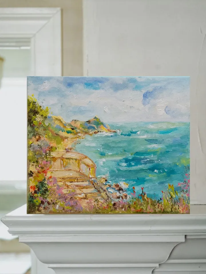 Oil painting on canvas 30x24cm (12x9.6 inches) "Stairway to the Sea"