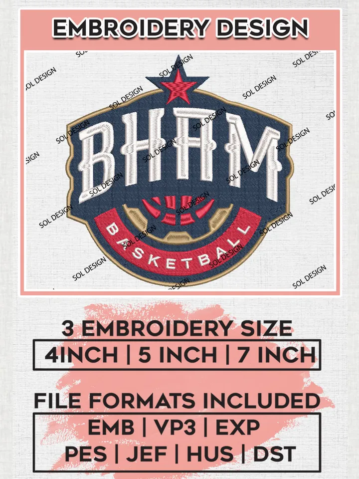 BHAM Squadron Basketball Team Logo Embroidery Designs, NBA G League Team Embroidery Files, Basketball Machine Embroidery Designs, NBA Squadron Team Logo, Sport Machine Embroidery Design, Digital Download