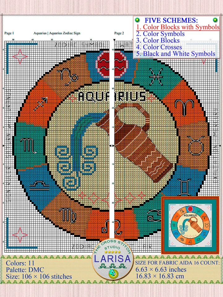 Aquarius Cross Stitch Pattern | Aquarius Zodiac Sign