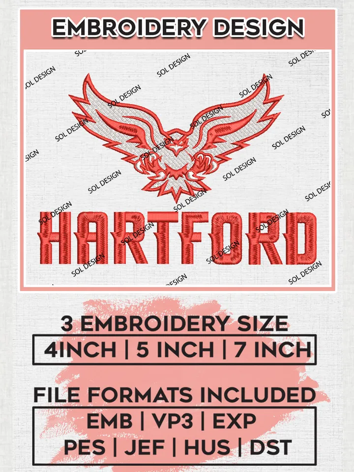 NCAA Hartford College Team Logo Embroidery Design Files, NCAA Hartford Hawks Machine Embroidery, NCAA Teams, 3 sizes, NCAA Machine embroidery designs, Digital Download