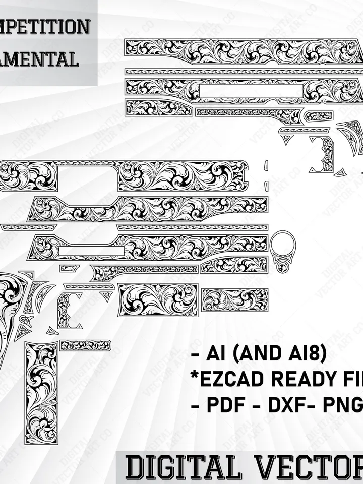 Vector Design Colt 1911 Competition Scroll Ornamental Art