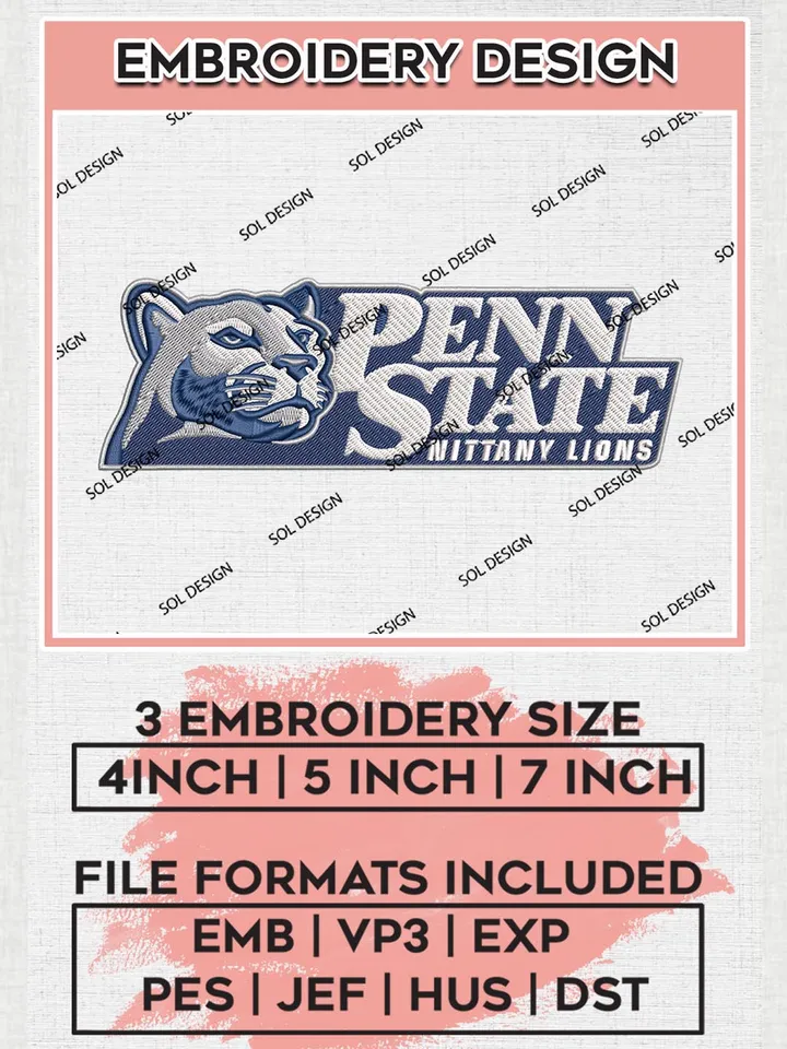 NCAA Penn State Nittany Lions Football Team Logo Machine Embroidery Design, NCAA Penn State Nittany Lions Team Design Design files, NCAA Team Embroidery Designs, NCAA Machine Embroidery Designs, Digital Download