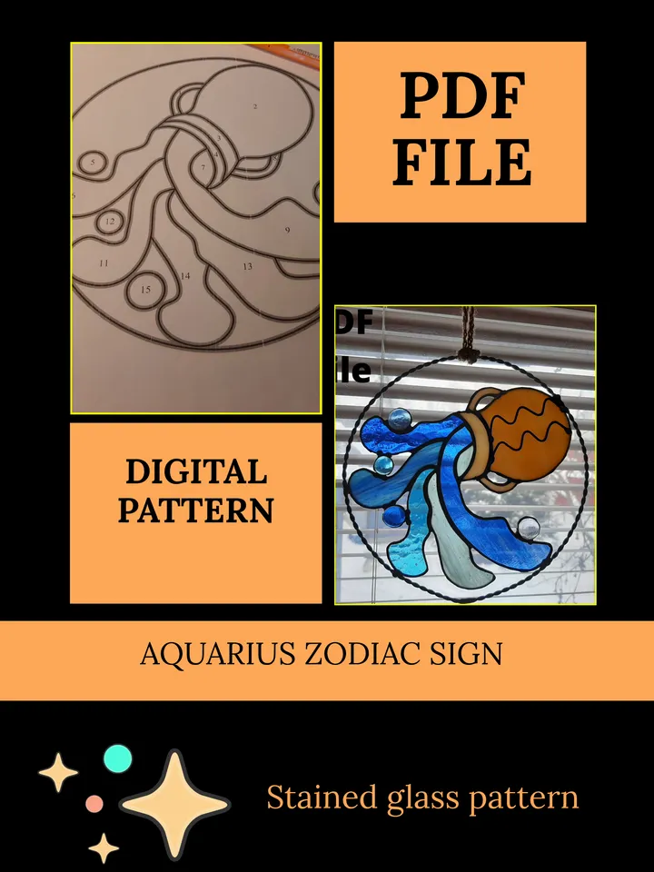 Aquarius Zodiac sign/ Digital Download / Stained Glass Pattern / PDF file / DIY
