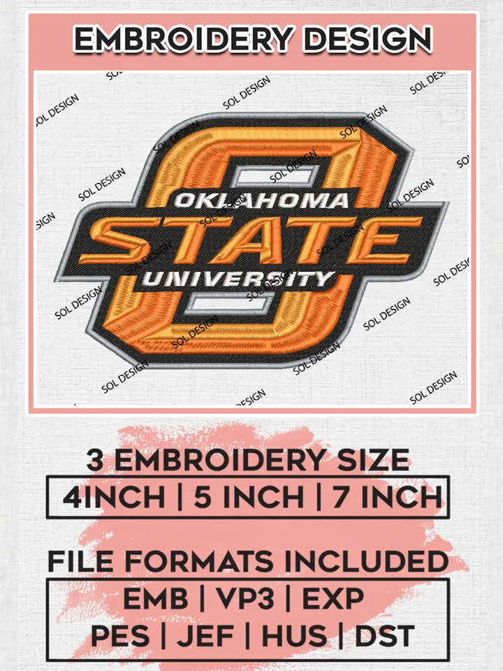 Oklahoma State Cowboys NCAA College Team Logo Embroidery Design Files, NCAA Oklahoma State Cowboys Machine Embroidery, NCAA Teams, 3 sizes, NCAA Machine embroidery designs, Digital Download