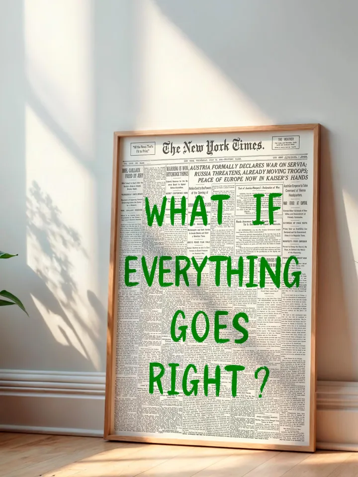 What If everything goes right Retro Newspaper Print, Trendy Wall Art, Typography Poster, Green Aesthetic, Printable Wall Art, Digital Print