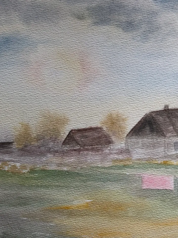 Summer in the village original watercolour painting