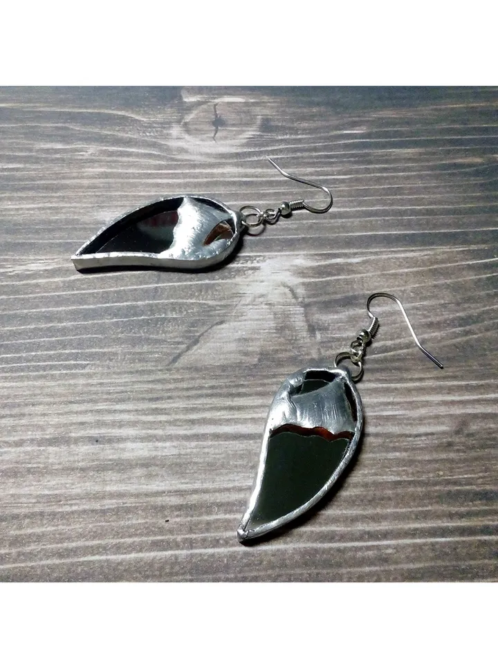 Bat wings mirror earrings, Goth witchy earrings, Tin soldered, witch earrings, Halloween, witchy earrings, Bat lover