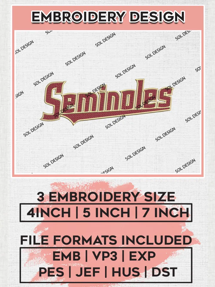 NCAA Seminoles Team Wordmark Logo embroidery designs, NCAA Florida State Seminoles Logo Machine embroidery designs, NCAA Team Logo embroidery designs, NCAA Game Day Machine embroidery designs, Digital Download