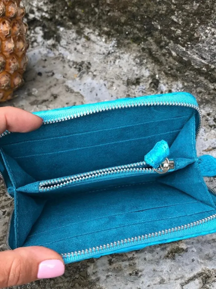 Genuine python skin turquise wallet | Small coin purse | Exotic leather wallet | Gift for her | Snakeskin designer wallet summer colour
