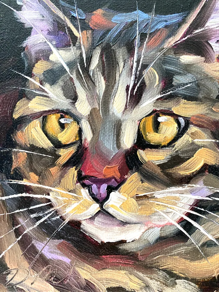 Cat Portrait Painting Original Pet Artwork Oil Canvas 6x6" Animal Wall Art Kitten Painting