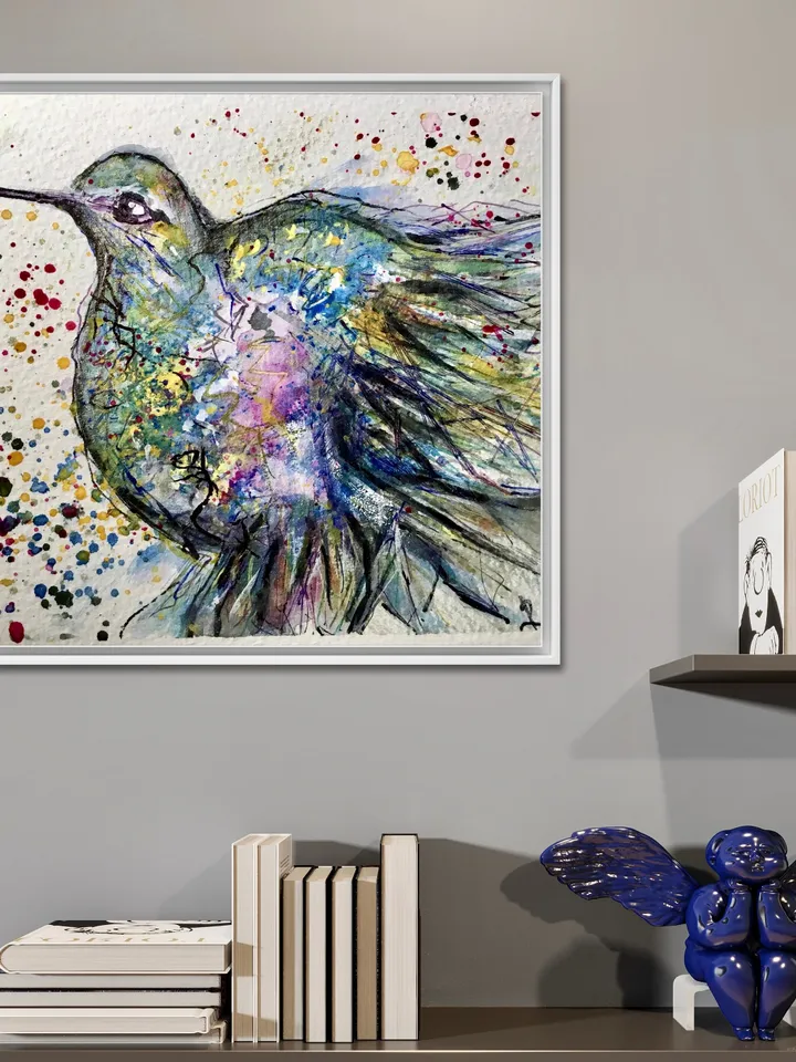 Hummingbird - Photo paper poster made from my original watercolour painting,colourful bird painting wall art
