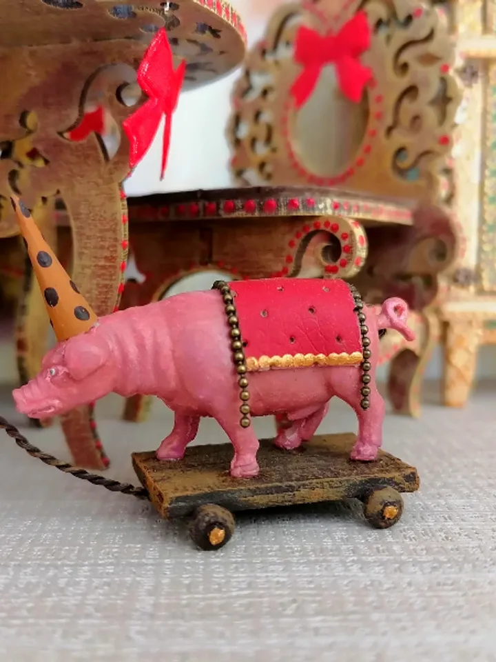 Pig on a cart. Toy for the doll.1:12 scale.