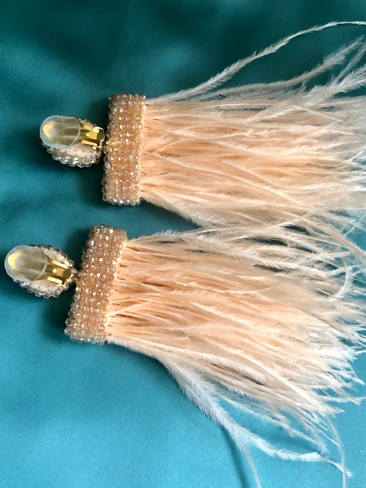 Feathers Beaded Earrings clip-on