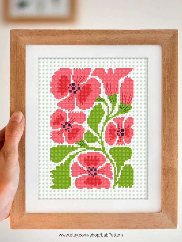 Bundle of 3 mini contemporary Flowers Cross stitch patterns Abstract floral Plant beginner counted modern chart DIY embroidery instant PDF