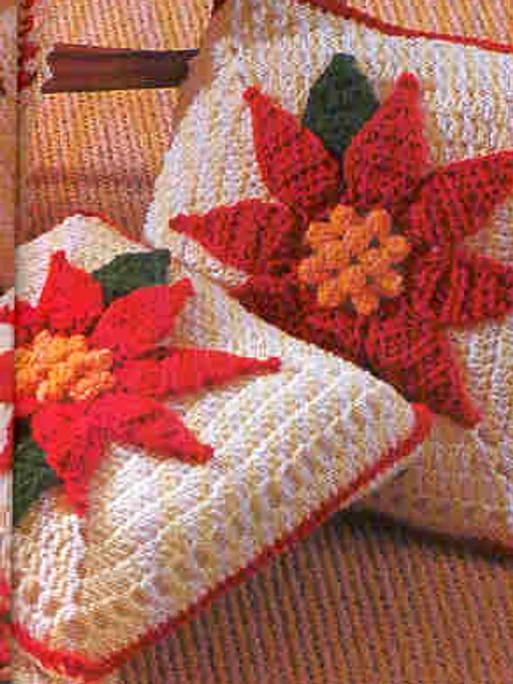 Christmas Poinsettia Afghan & Pillows Vintage Crochet Pattern 257 PDF