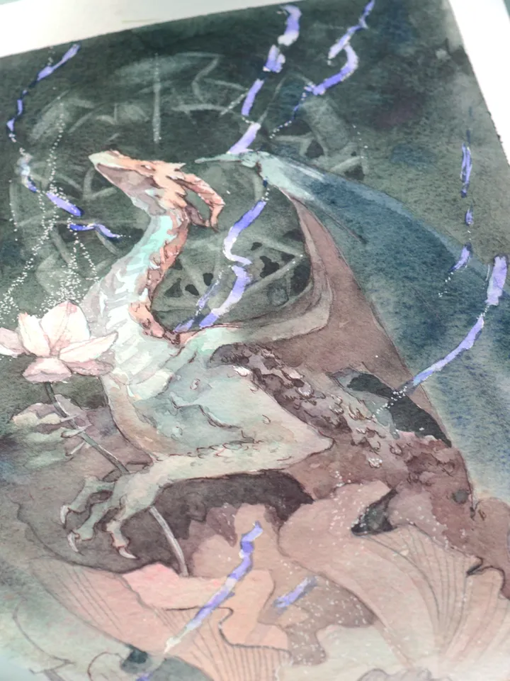 Lotus Dragon painting Original fantasy art by Yulia Evsyukova