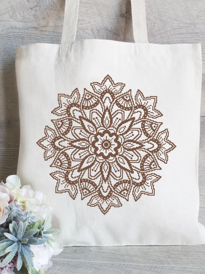 Flower mandala cross stitch pattern download PDF Monochrome cross stitch Floral mandala digital Floral cross stitch Beginner stitch #M169