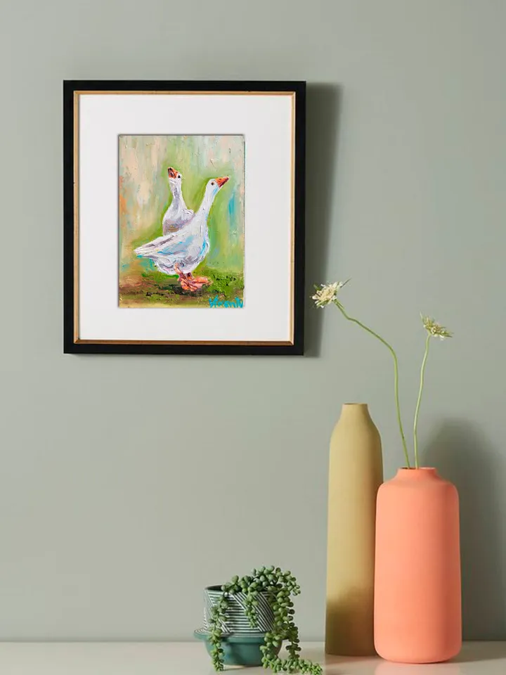 Goose Painting Friend Painting Original Impasto Oil Painting 5x7 Farm Animals Painting Geese Painting Duck Wall Art Bird Art Birthday Gift by ArtFromVictoria