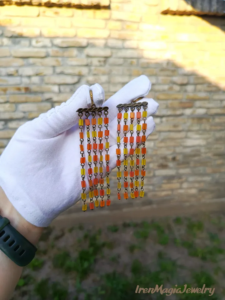 Handmade Boho Earrings in Yellow and Orange Summer Shades