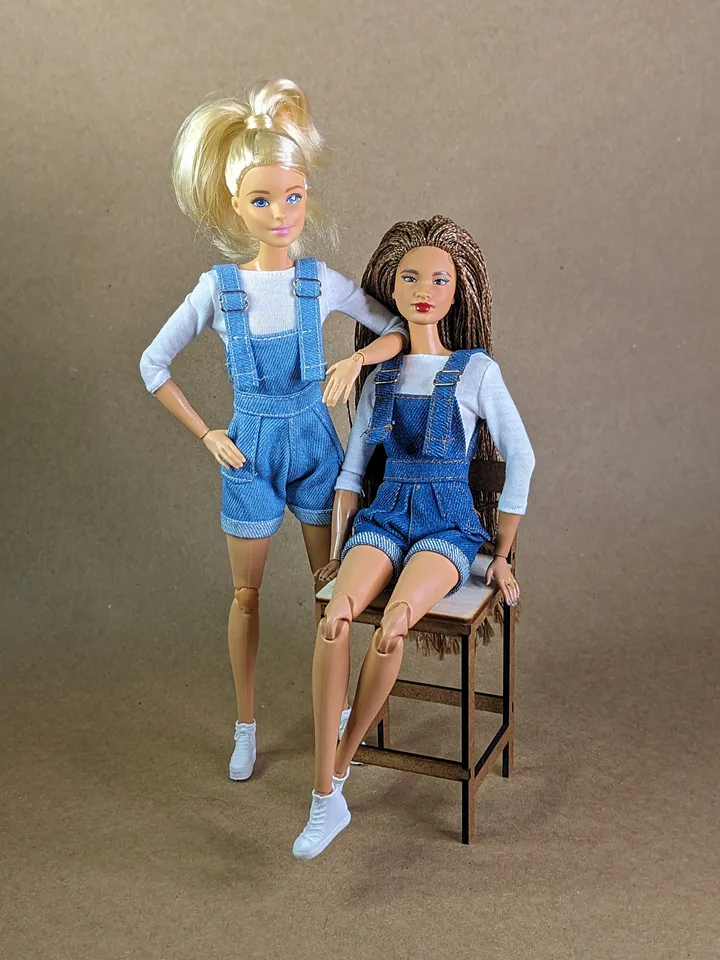 Dark blue denim jumpsuit shorts for 1/6 scale fashion female dolls