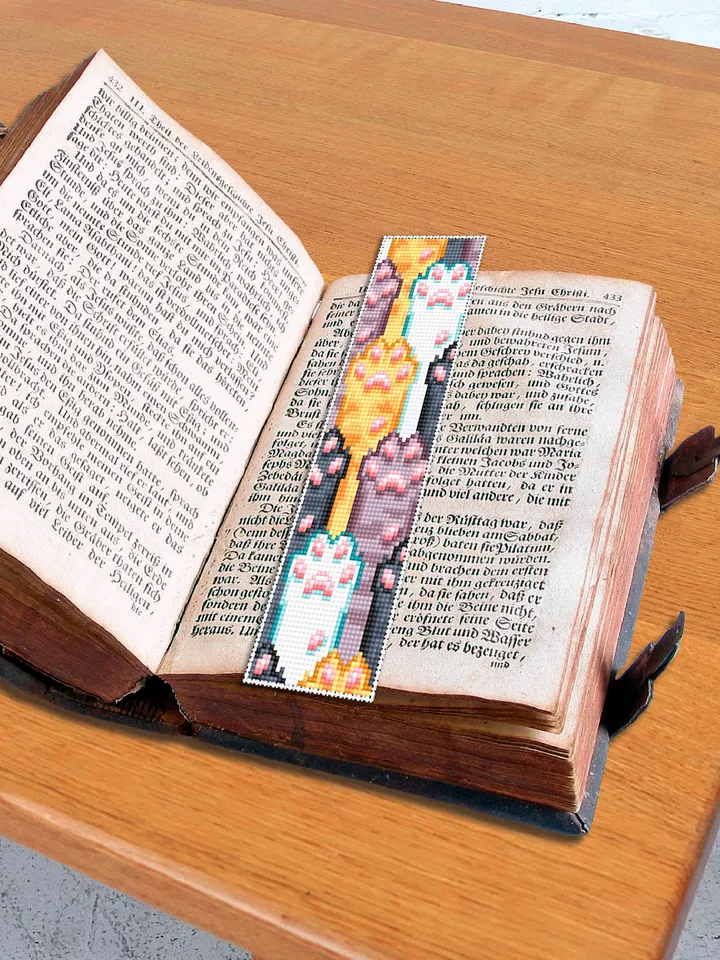 Cat bookmark cross stitch pattern PDF download Cat paws cross stitch chart, Modern handmade bookmark digital PDF, Cat lover gift #B200