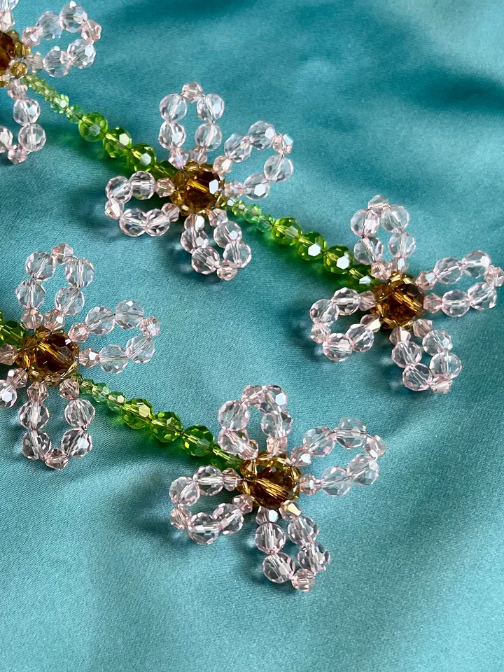 Floral Motif Crystal Drop Earrings