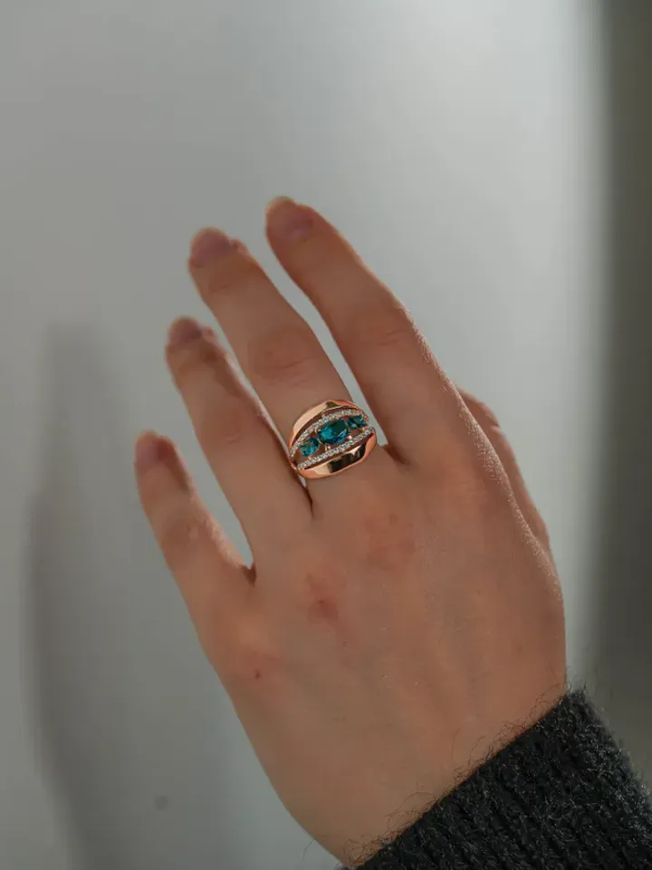 Ring Silver gold plated 925 assay value with topaz and cubic zirconia