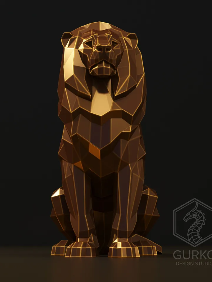 Sitting Lion Metal Papercraft, Cat, DXF, PDF, Digital Template Download, Gurko, Pepakura, Welding Low Poly 3D Origami, DIY Metal Sculpture
