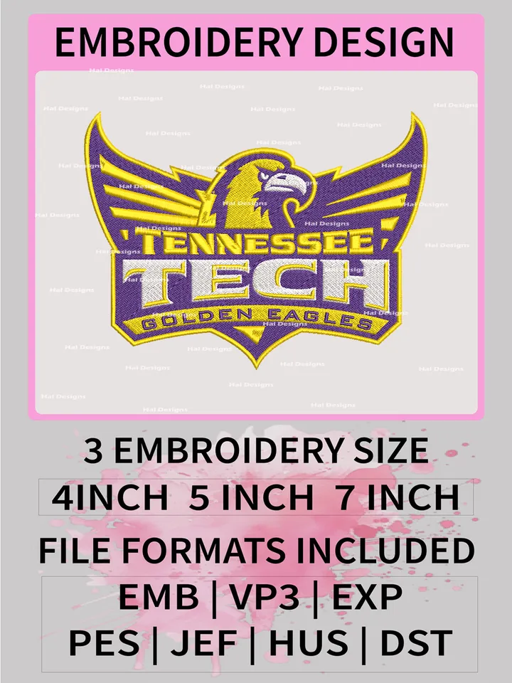 NCAA Tennessee Tech Golden Eagles Embroidery File, 3 Sizes, 6 Formats, NCAA Machine Embroidery Design, NCAA Logo, NCAA Teams