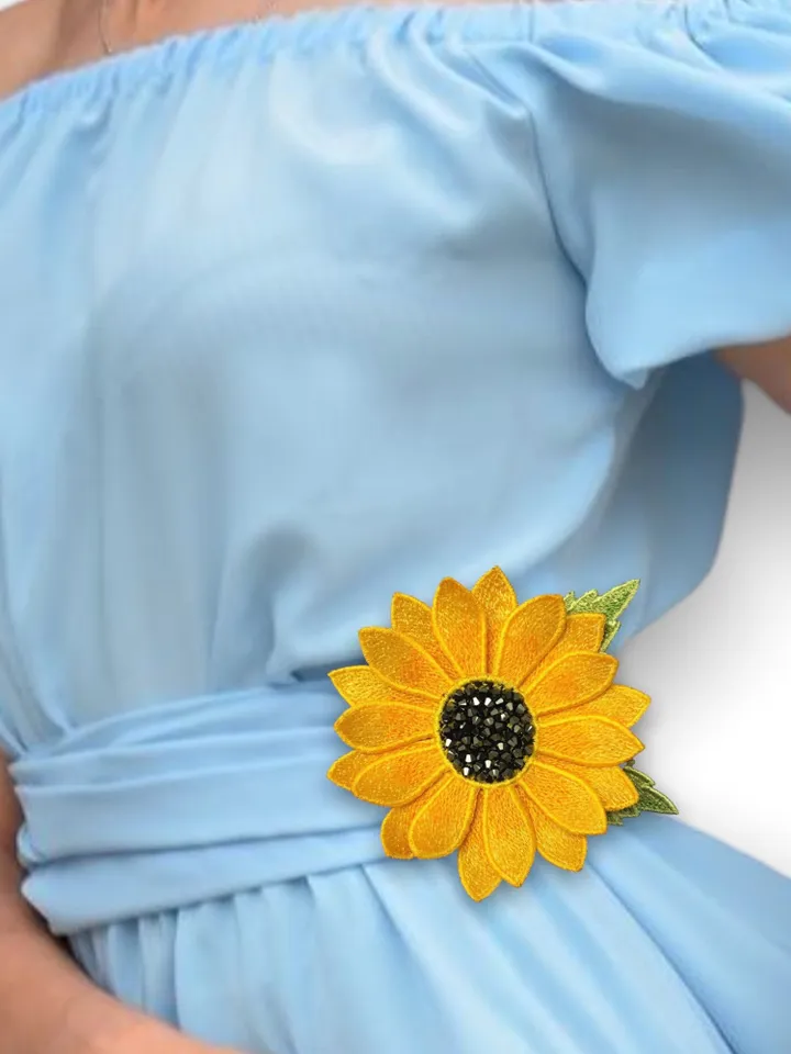 Sunflower Brooch Hairpin FSL Machine embroidery design Digital embroidery pattern Free standing lace flower file