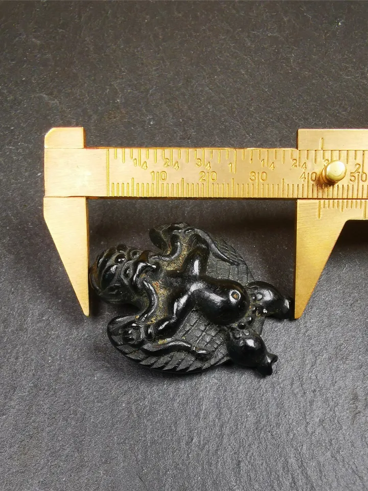 Gandhanra Hand Carved Obsidian Tibetan Amulet Garuda,Garula,Suparna,Golden-wings Bird Pendant, 1.65&quot;