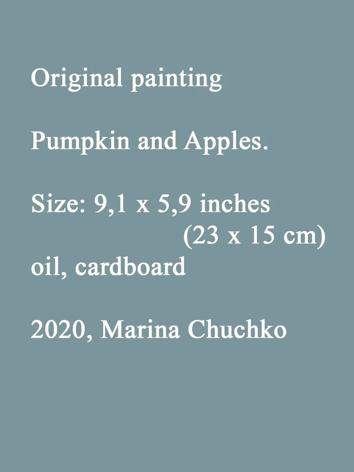 Pumpkin Apple Painting 9,1x5,9" ORIGINAL ART Still Life with Fruits Kitchen Artwork Signed by artist Marina Chuchko
