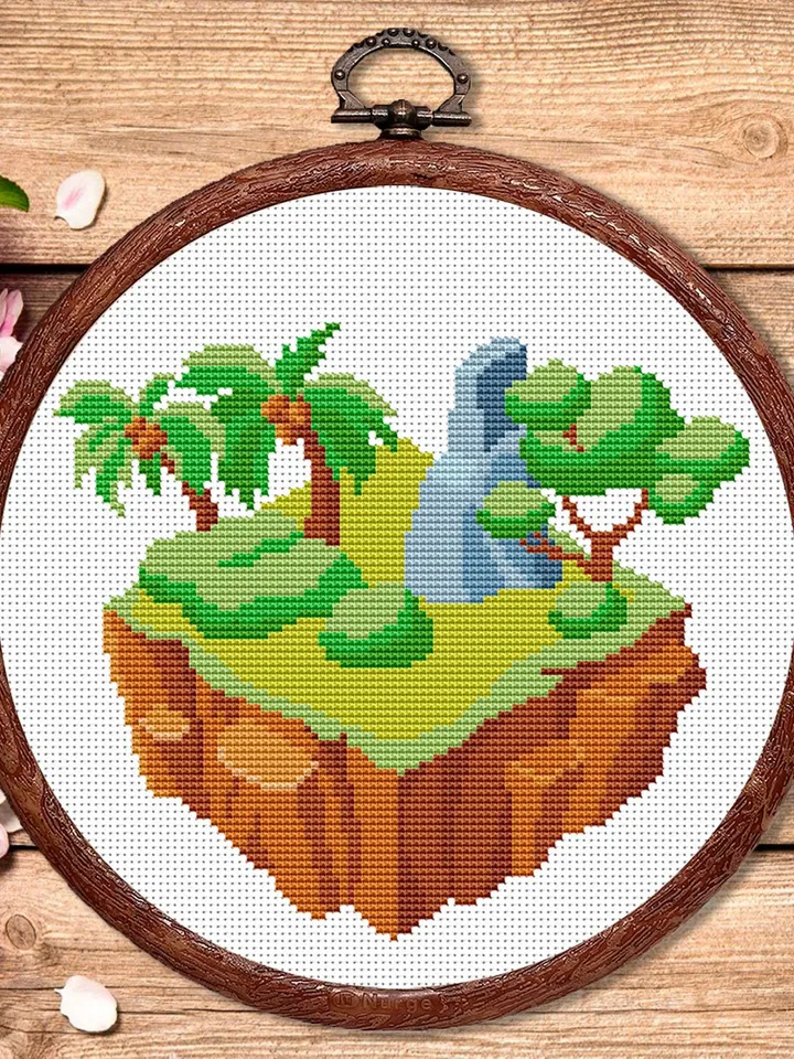 Flying Island Cross Stitch Pattern, Island Cross Stitch, Embroidery Travel, Travel Cross Stitch Pattern, Modern Cross Stitch #trl009