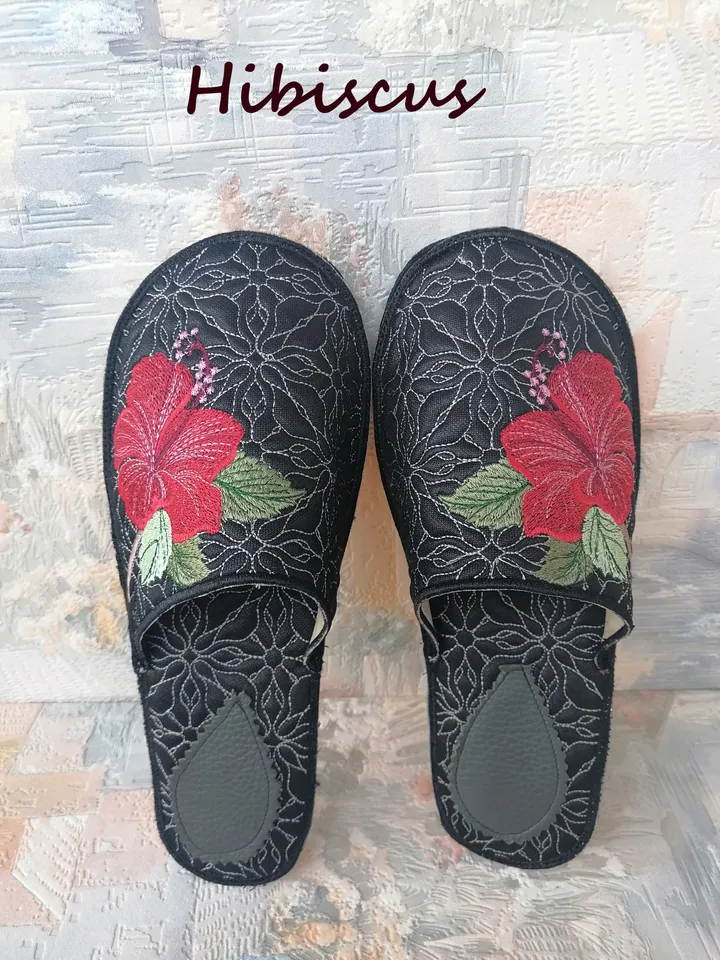 Hibiscus Slippers Size 6 - 7 Embroidery Design