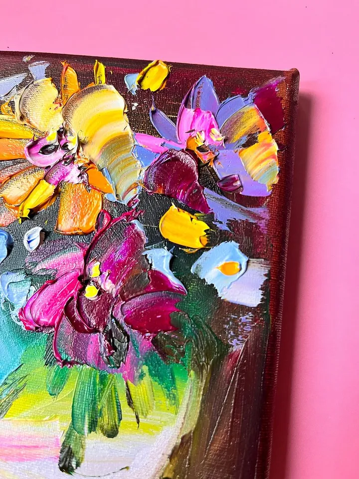 Sunflower Painting Original Art Impasto oil painting Floral Art Small Art