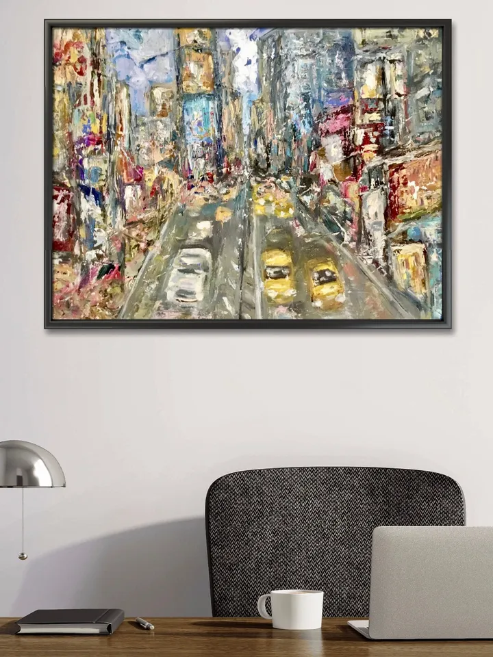 New York original textured oil painting on stretched canvas,cityscape wall art,world capitals original art,Times Square,USA painting.
