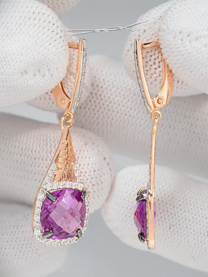 Earrings jewelry Silver gold plated 925 assay value with alexandrite