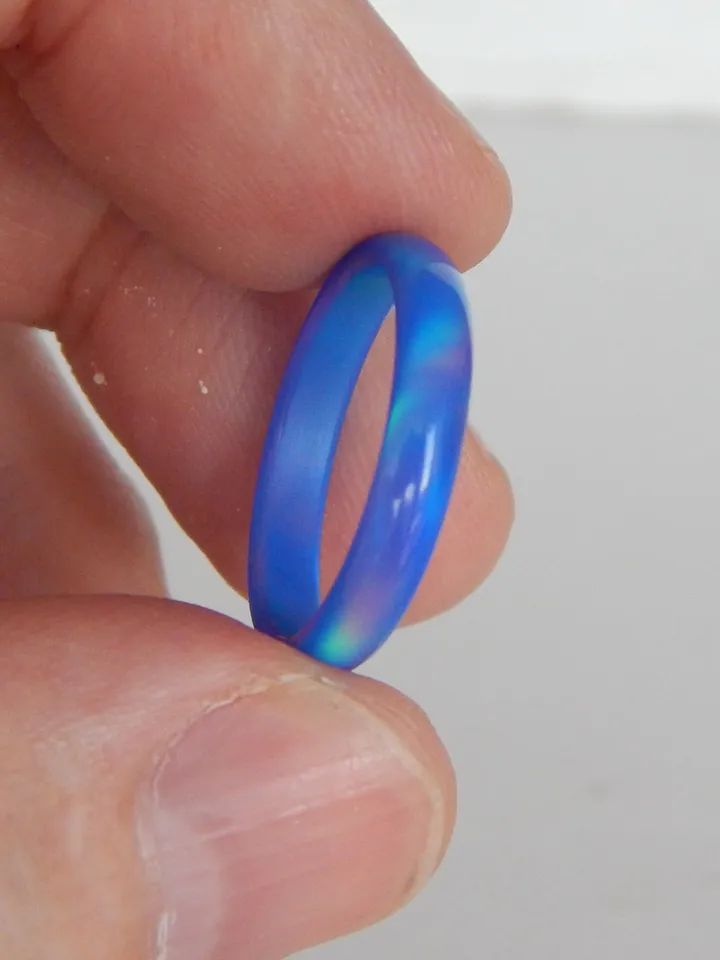 Blue narrow opal ring. Solid opal ring. Synthetic opal ring. Ring as a gift.