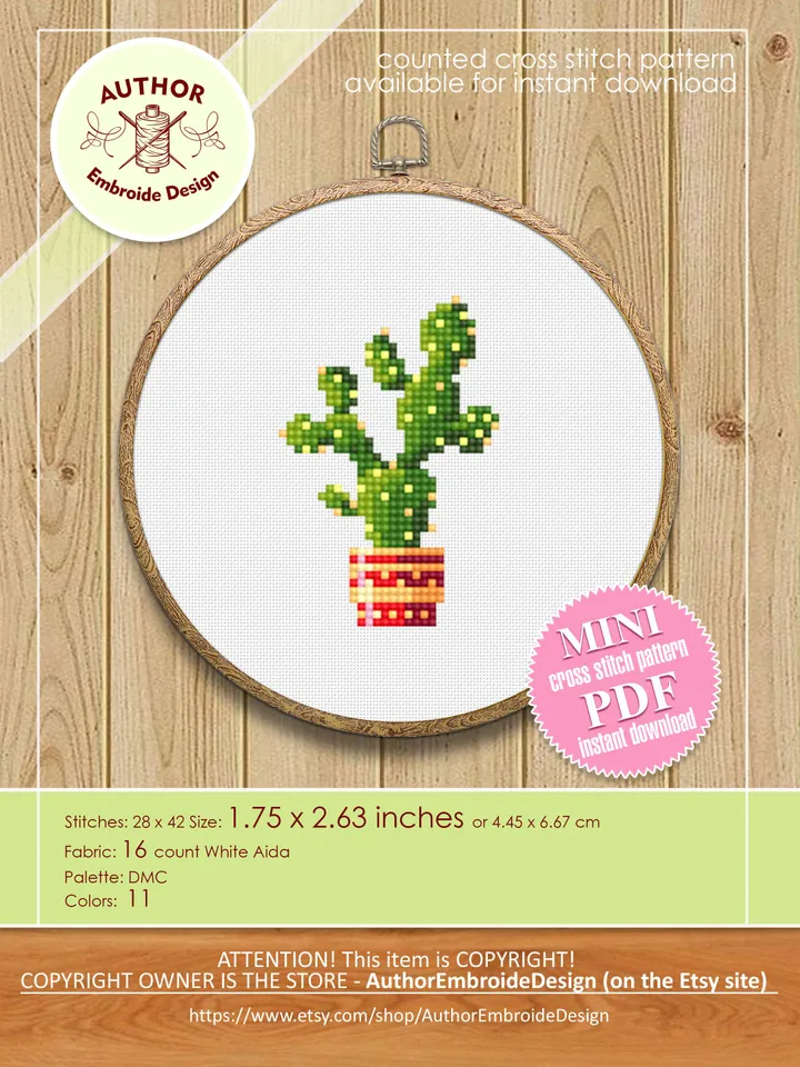 Cute cactus plant cross stitch pattern PDF download Small cross stitch chart, Cactus hand embroidery PDF, Potted plants, DIY Home decor #P22
