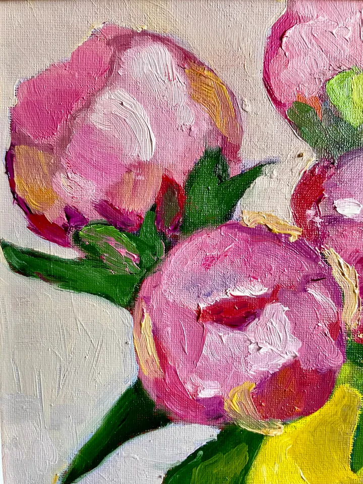 Peony painting, Original oil Painting on canvas, Flower Wall Art, Framed floral art
