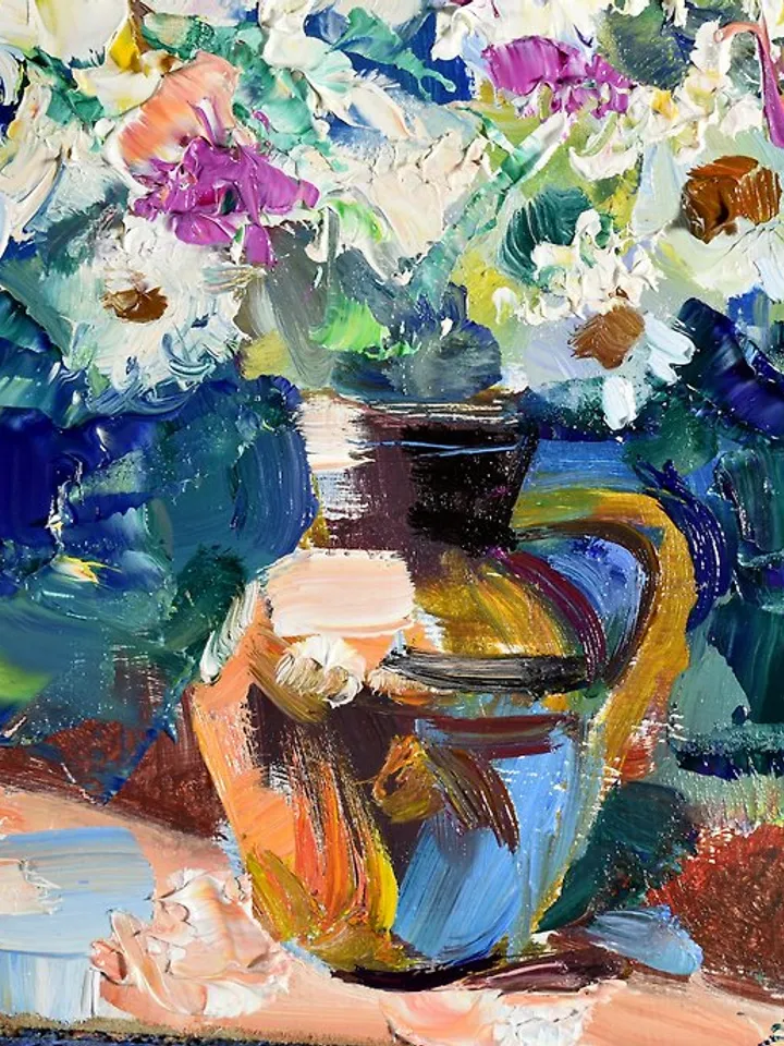 Daisy Painting Flower Original Art Bouquet Artwork Impasto Floral Impressionism
